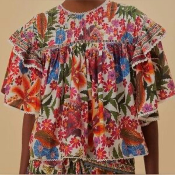 FARM RIO Ruffled Floral-Print Cotton Top, SMALL NWOT - Picture 4 of 7